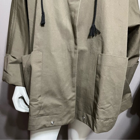 Marla Wynne Olive Green Cropped Cotton Jacket Plus Size Sz-3X