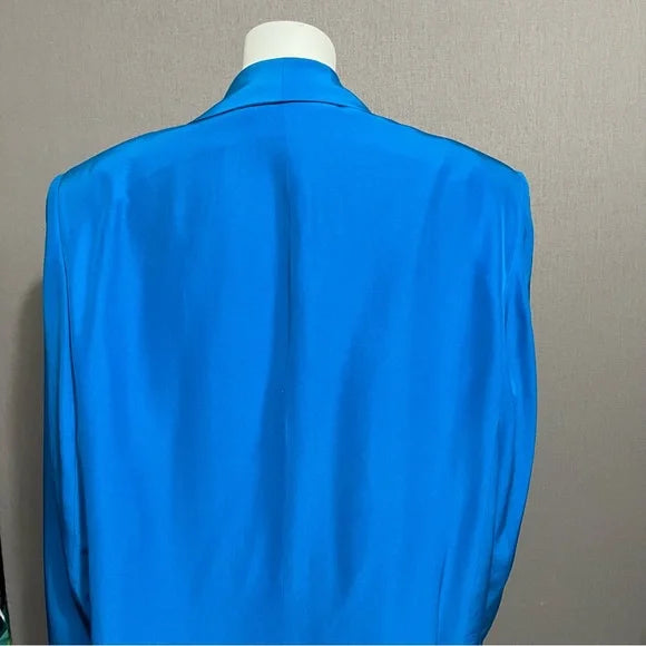 Diane Gilman Blue Silk Blazer Plus Size Sz-2X