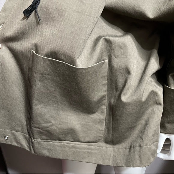 Marla Wynne Olive Green Cropped Cotton Jacket Plus Size Sz-3X