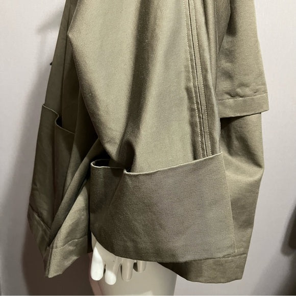 Marla Wynne Olive Green Cropped Cotton Jacket Plus Size Sz-3X
