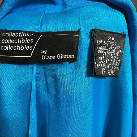 Diane Gilman Blue Silk Blazer Plus Size Sz-2X