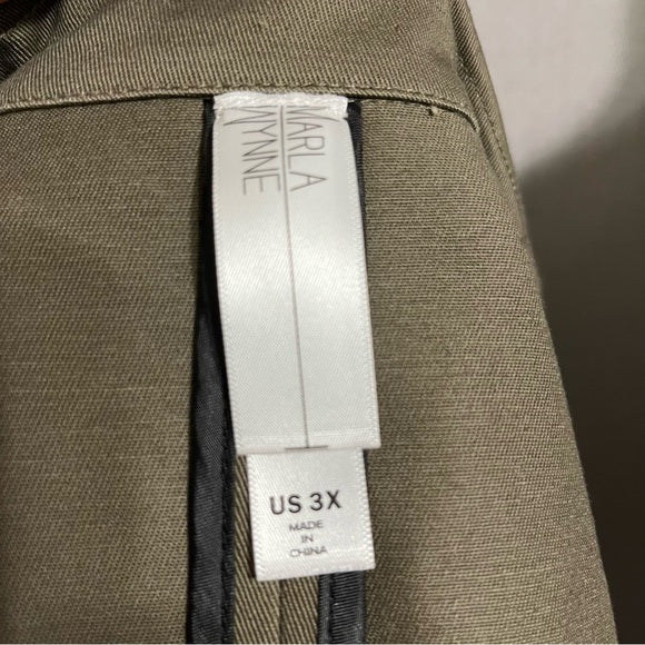 Marla Wynne Olive Green Cropped Cotton Jacket Plus Size Sz-3X