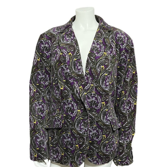 Talbots Cotton Velvet Purple Paisley Blazer