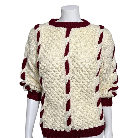 Vintage Kendex Chunky Knit Cream | Maroon Sweater