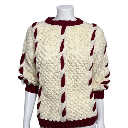 Vintage Kendex Chunky Knit Cream | Maroon Sweater