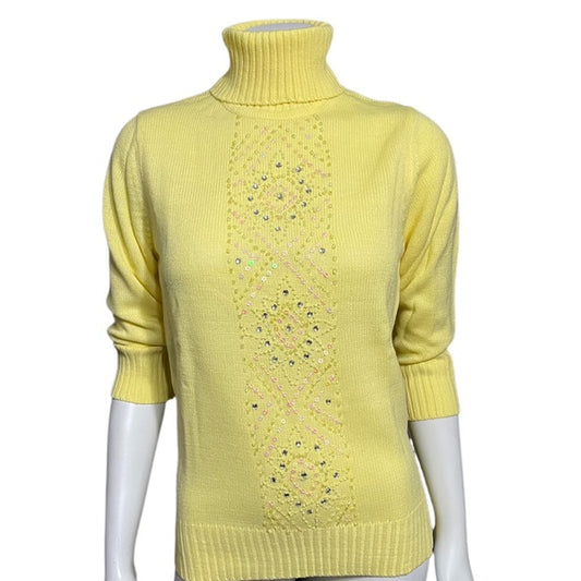 Vintage Salon Studio Yellow Sequins Lightweight Turtleneck