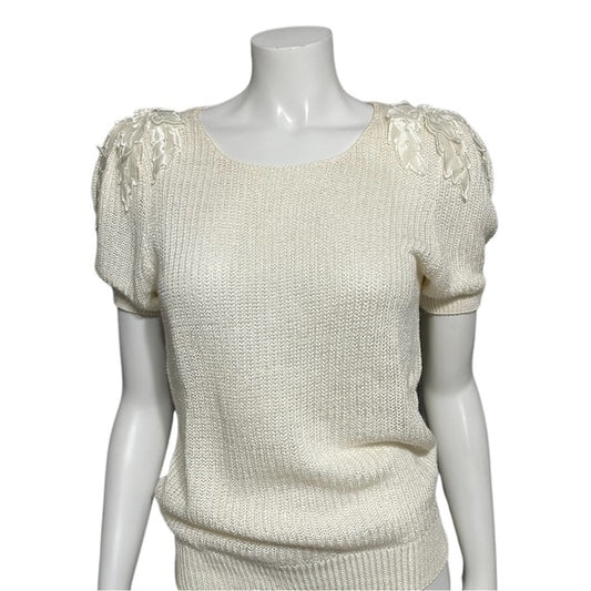 Vintage Lily Of California Cream Floral Appliqué Shoulder Sweater