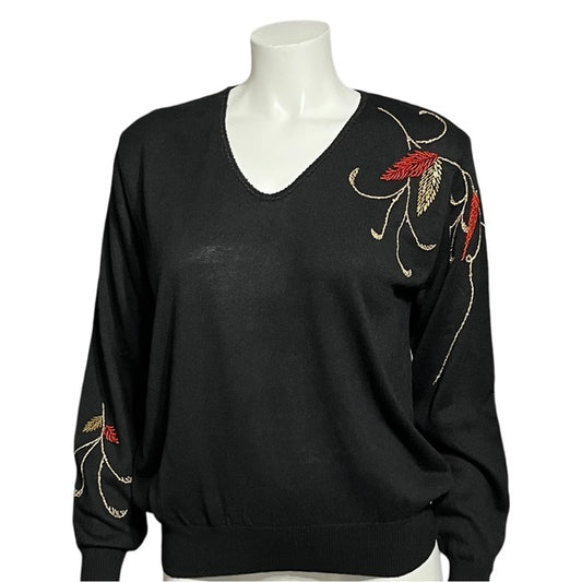 Vintage Rochelle Black | Red | Gold V-Neck Sweater