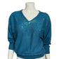 Vintage Joyce Teal Sequin Beaded V-Neck Sweater