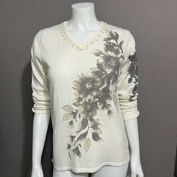 Vintage Adrian Dilafield V-Neck Floral Beaded Sweater