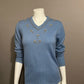 Vintage Haband Light Blue Beaded V-Neck Sweater