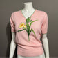 Vintage Rochelle Pink V-Neck Frog V-Neck Sweater