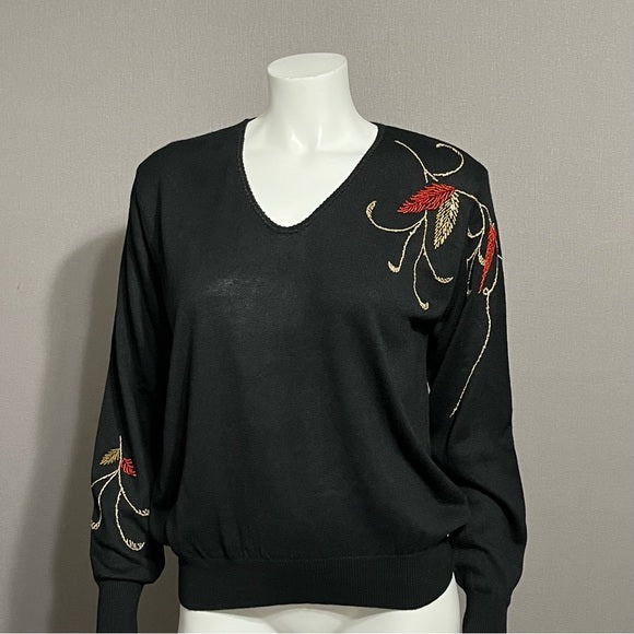 Vintage Rochelle Black | Red | Gold V-Neck Sweater