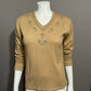Vintage Haband Tan V-Neck Beaded Lightweight Sweater