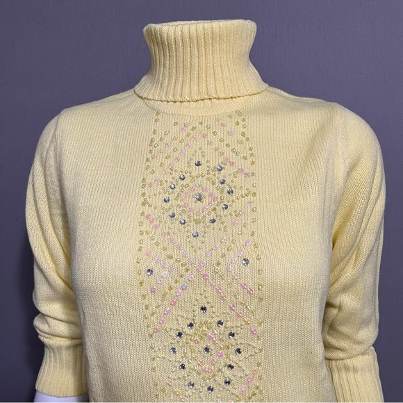 Vintage Salon Studio Yellow Sequins Lightweight Turtleneck