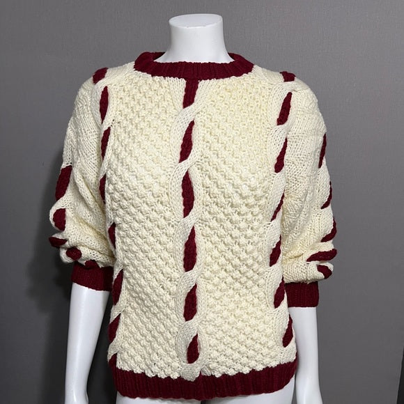Vintage Kendex Chunky Knit Cream | Maroon Sweater
