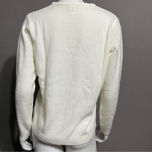 Vintage Adrian Jilofield Cream Pink Floral Stripe Crewneck Sweater