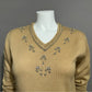 Vintage Haband Tan V-Neck Beaded Lightweight Sweater