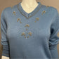 Vintage Haband Light Blue Beaded V-Neck Sweater