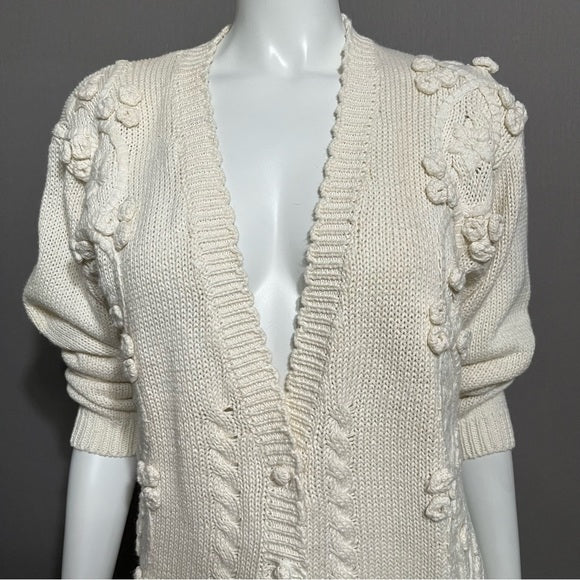 Vintage Joyce Cream Ramie | Cotton Chunky Knit Cardigan