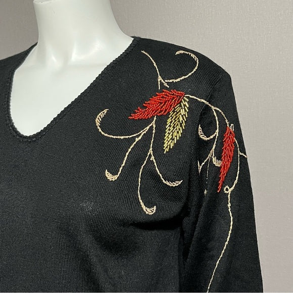 Vintage Rochelle Black | Red | Gold V-Neck Sweater