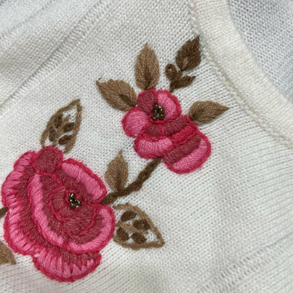 Vintage Adrian Jilofield Cream Pink Floral Stripe Crewneck Sweater