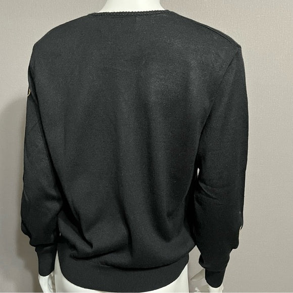 Vintage Rochelle Black | Red | Gold V-Neck Sweater