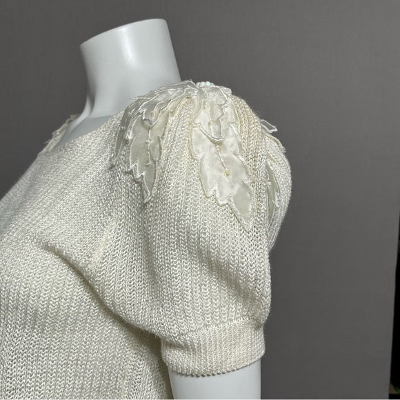 Vintage Lily Of California Cream Floral Appliqué Shoulder Sweater