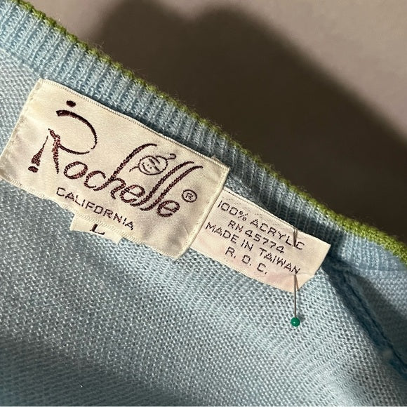 Vintage Rochelle Light Blue Floral V-Neck Sweater