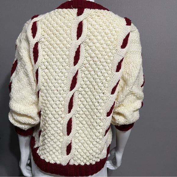 Vintage Kendex Chunky Knit Cream | Maroon Sweater