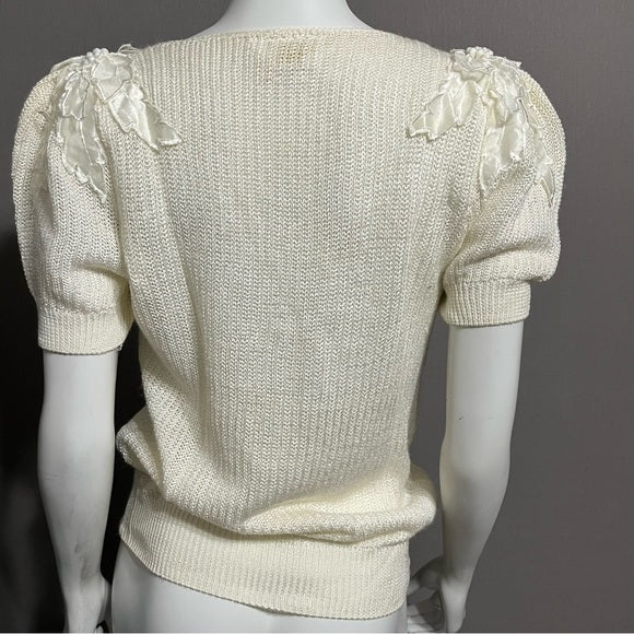 Vintage Lily Of California Cream Floral Appliqué Shoulder Sweater
