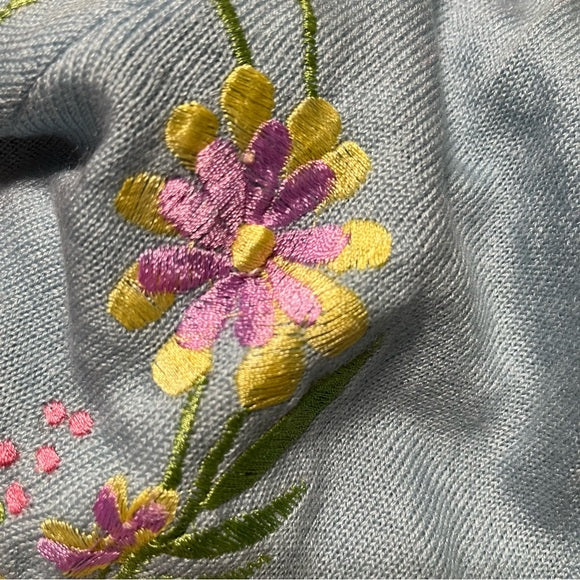 Vintage Rochelle Light Blue Floral V-Neck Sweater