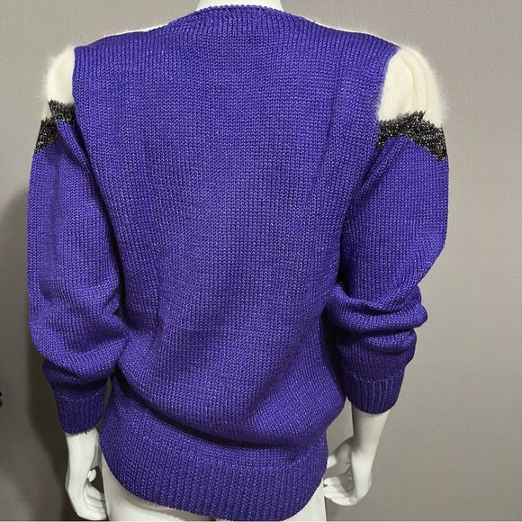 Vintage Angenie Purple Metallic Pearl V-Neck Sweater