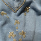 Vintage Haband Light Blue Beaded V-Neck Sweater