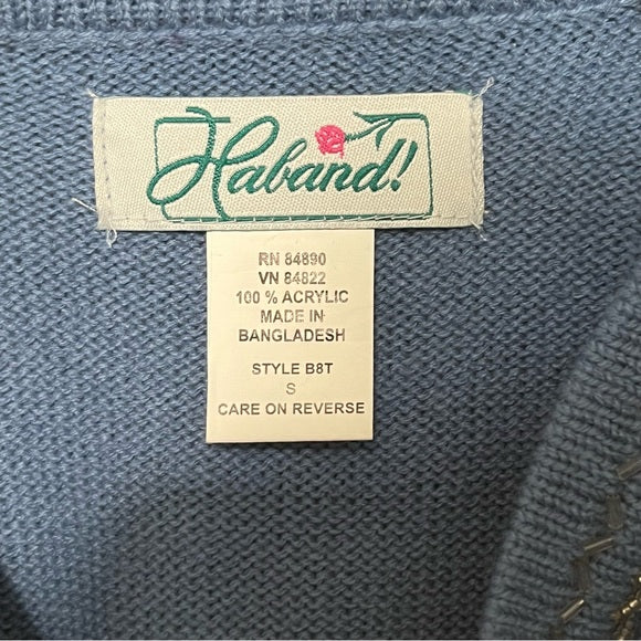 Vintage Haband Light Blue Beaded V-Neck Sweater