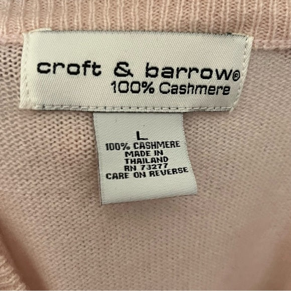 Croft & Barrow Light Pink 100% Cashmere V-Neck Sweater