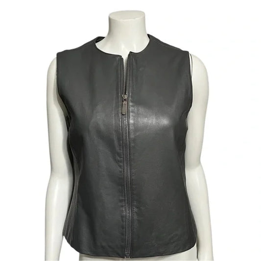 Preston & York Gray Leather Vest Sz-8