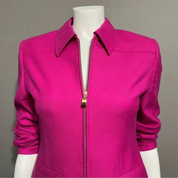 Classiques Entier Pink 100% Wool Zip Up Blazer Sz-XS