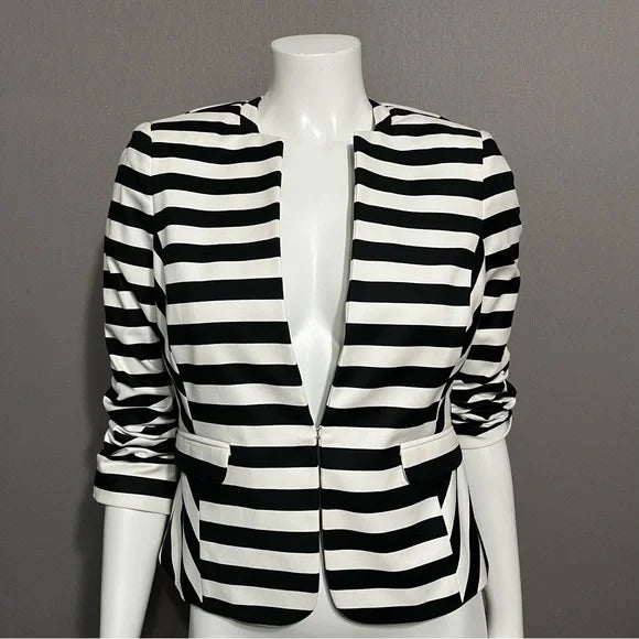 Worthington Petite White | Black Striped Cotton Blazer Sz-6P