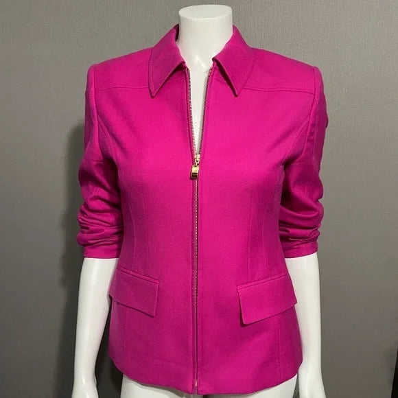 Classiques Entier Pink 100% Wool Zip Up Blazer Sz-XS