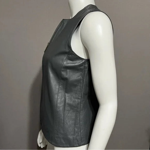 Preston & York Gray Leather Vest Sz-8
