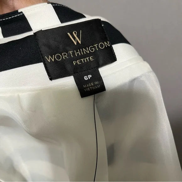 Worthington Petite White | Black Striped Cotton Blazer Sz-6P