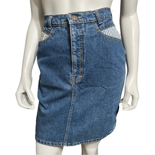 Vintage Denim Skirt Stripe pockets