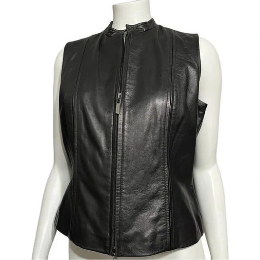 Sienna Studio Black 100% Leather Vest Sz-10