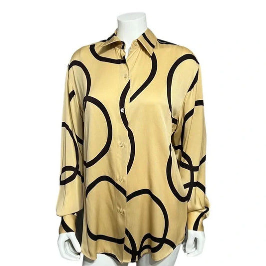 Company Ellen Tracy Gold With Black Circle Silk Blouse Sz-10