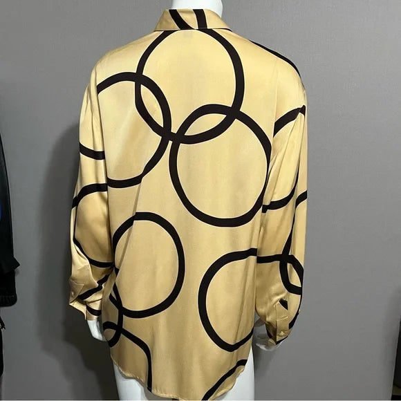 Company Ellen Tracy Gold With Black Circle Silk Blouse Sz-10