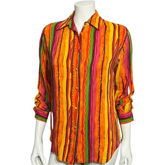 Allison Taylor 100% Silk Multicolored Striped Blouse Sz-Small