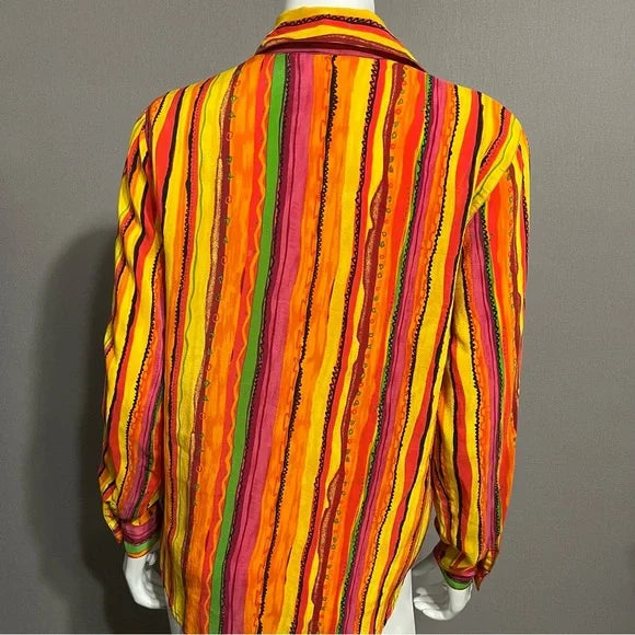 Allison Taylor 100% Silk Multicolored Striped Blouse Sz-Small