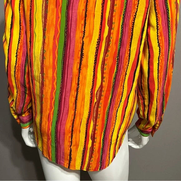 Allison Taylor 100% Silk Multicolored Striped Blouse Sz-Small