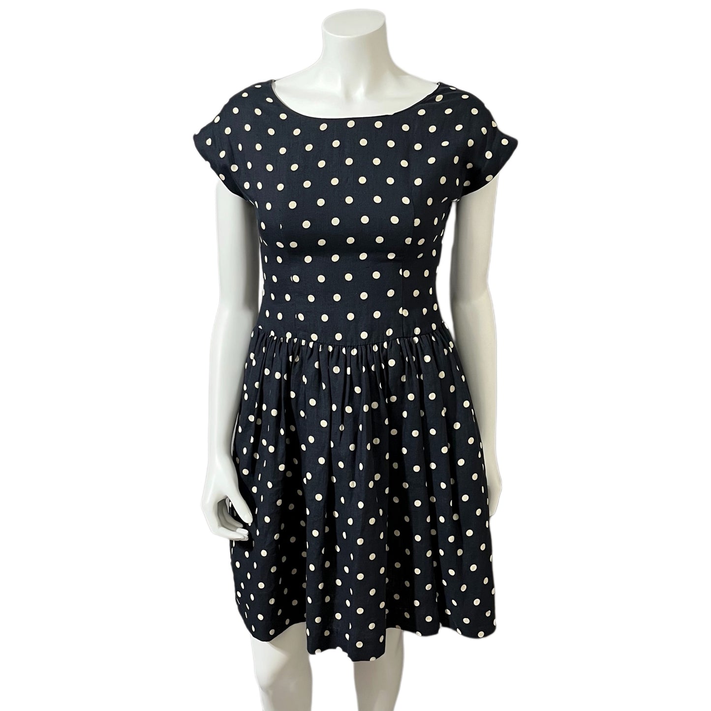 Linen-Lili’s Closet Navy Polka Dot Linen Dress Sz-2